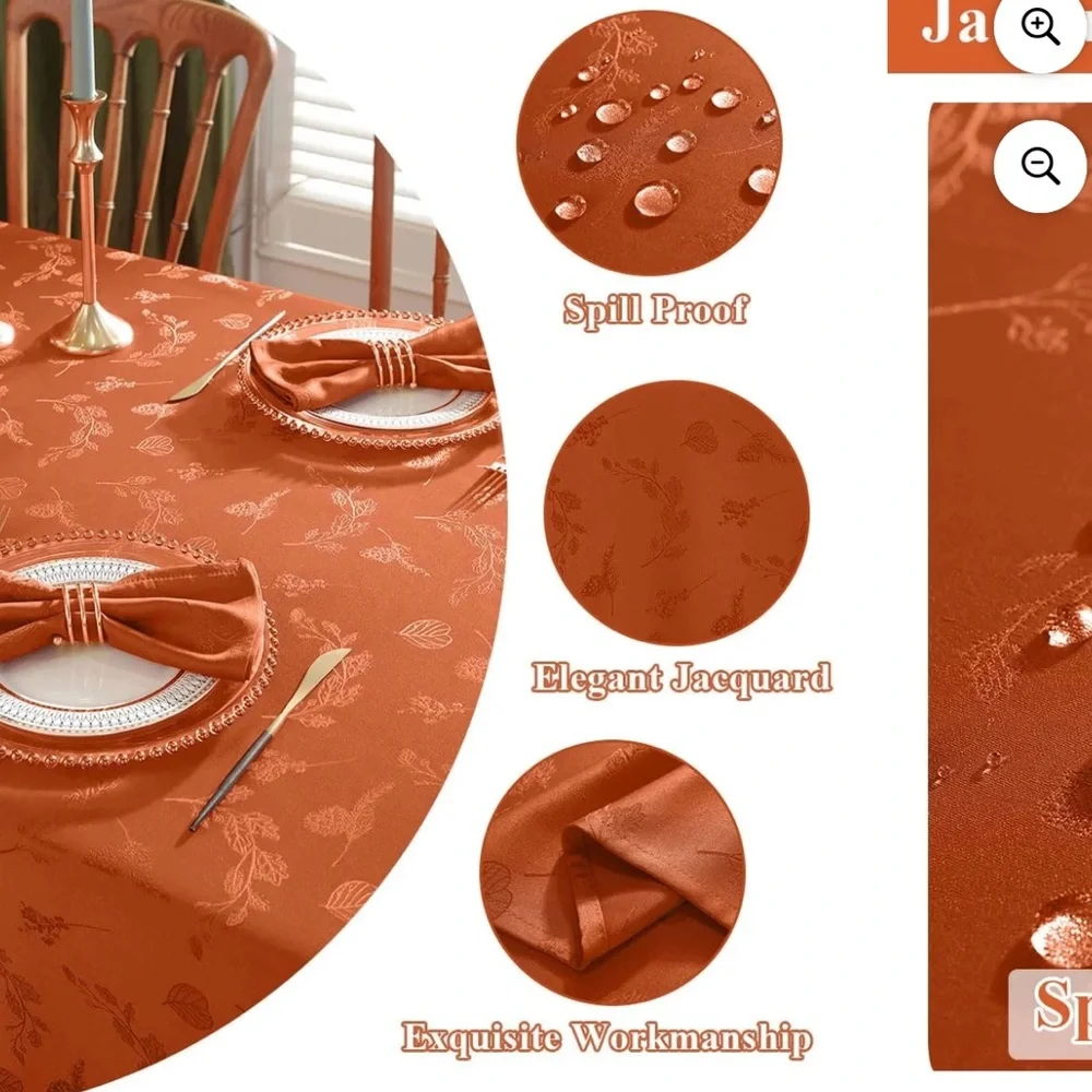 Mainstays Damask Rust Orange Fabric Tablecloth 60 in x 84 in 100% polyester NWT